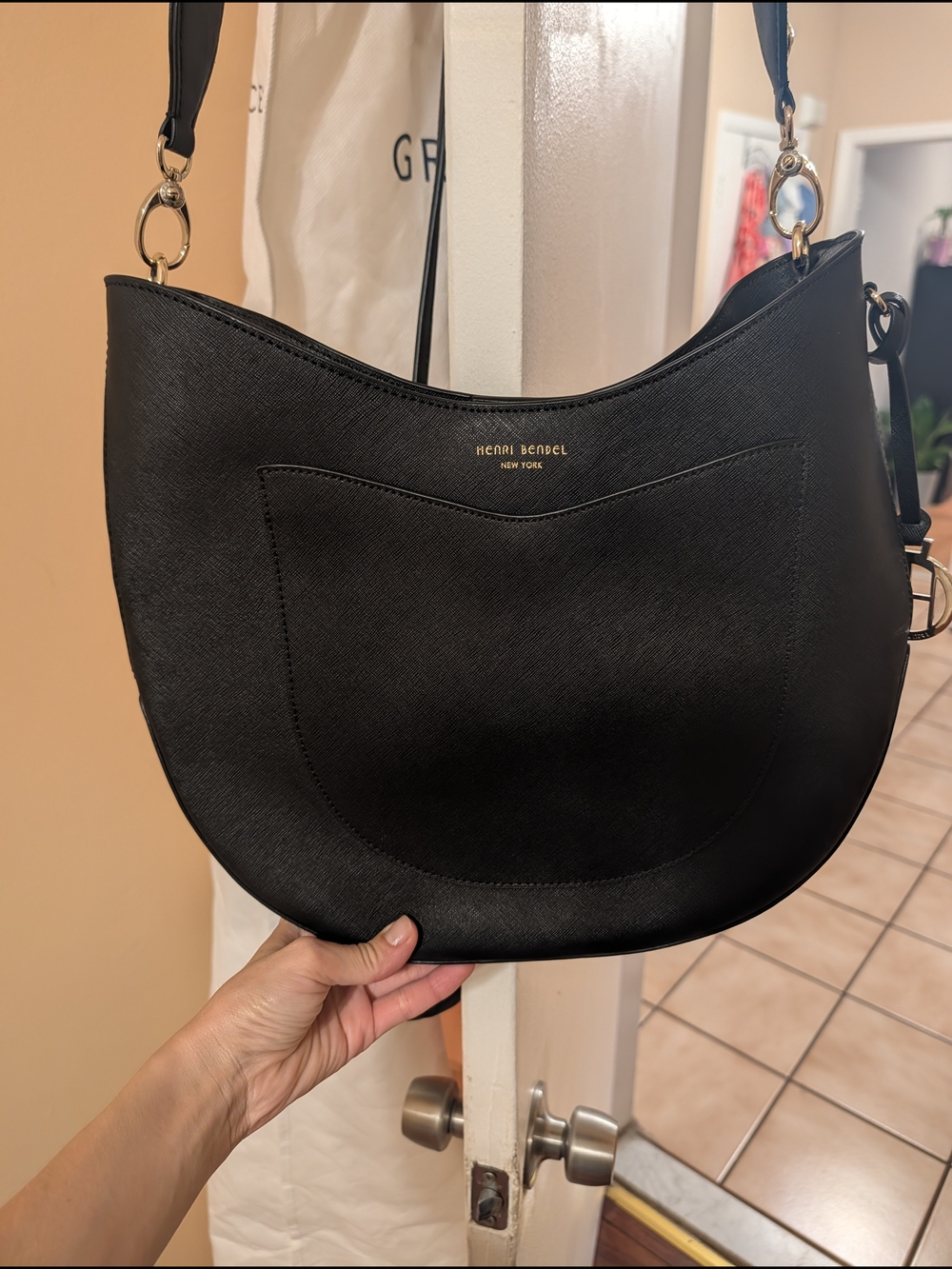Henri Bendel Black Crescent Shoulder Bag